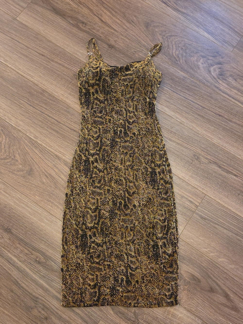Planet Gold Yellow Snake-Print Midi Slip Dress
